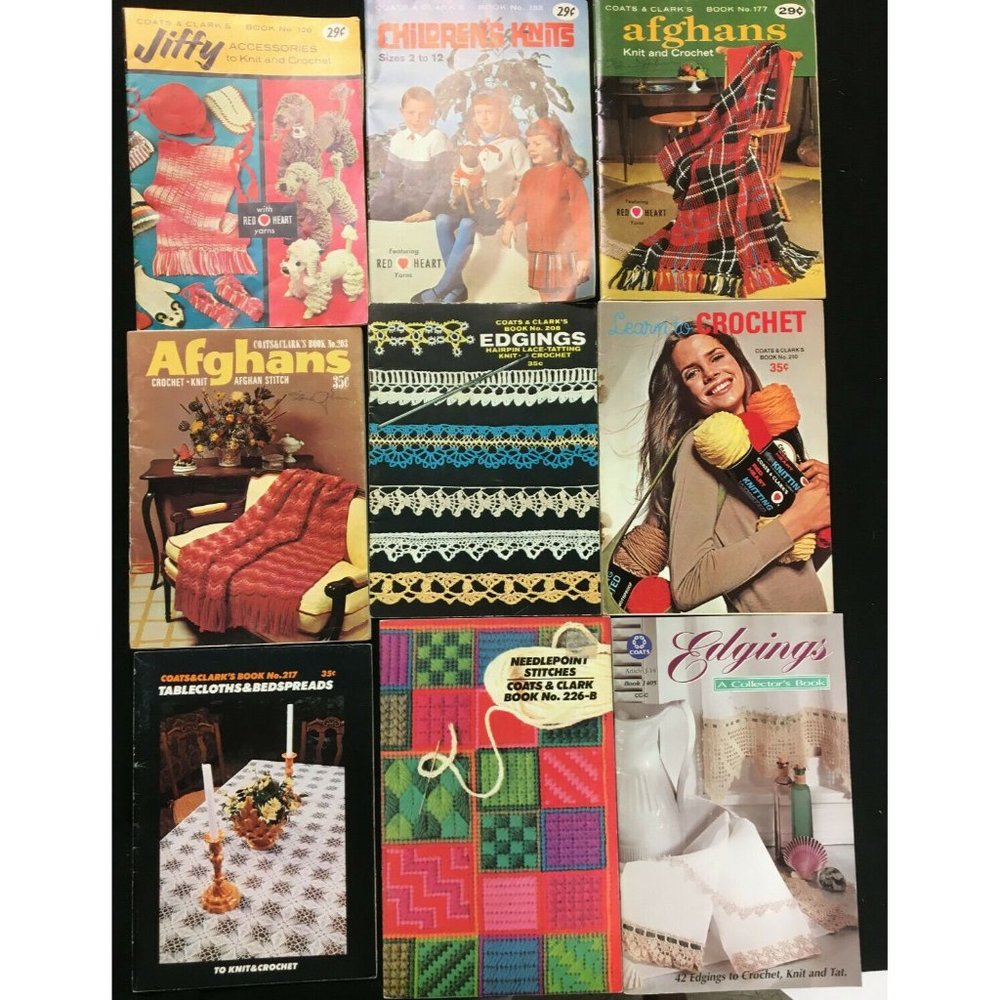 Coats & Clark's Book Lot of 9 Knit & Crochet Patterns Books 1960s-1970s 1994